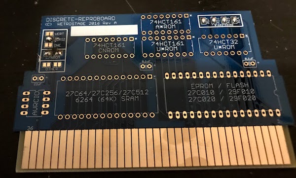 The discrete reproboard. A solder blob in the top left is labeled 'HORIZ'