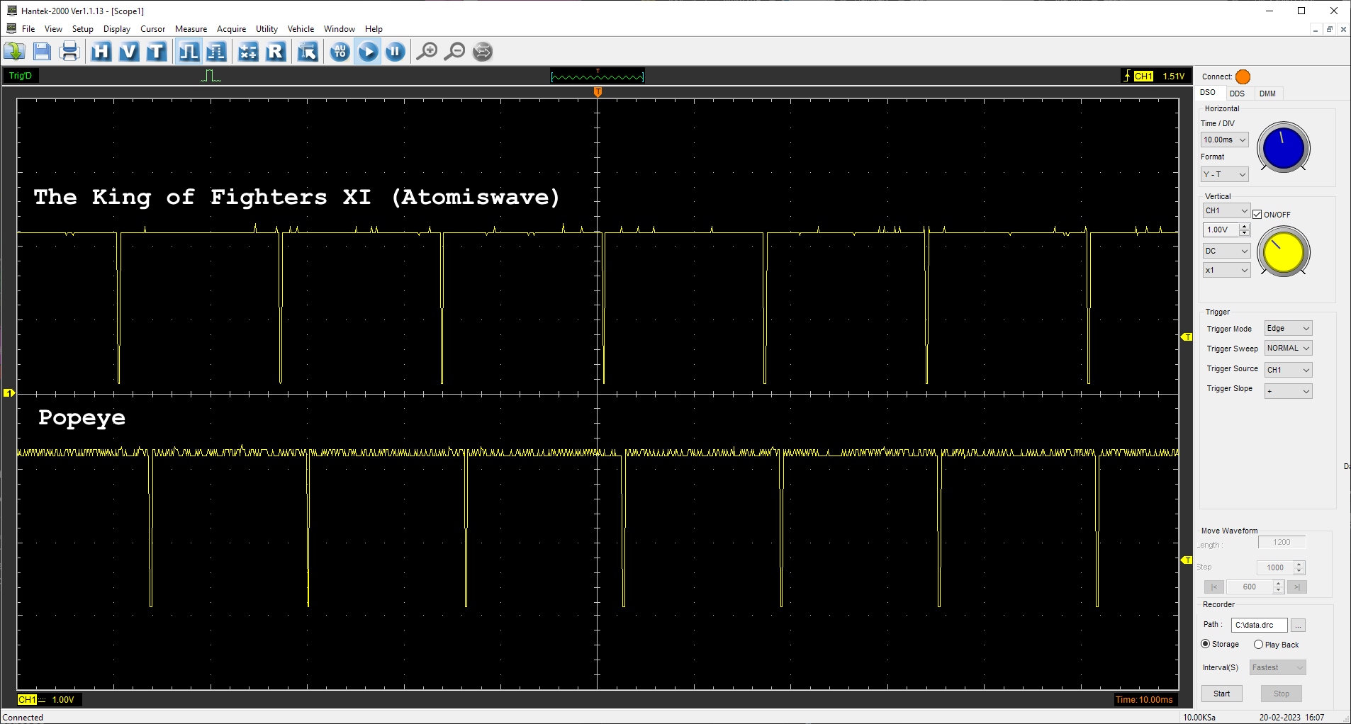 A plot of two signals. One is faster than the other