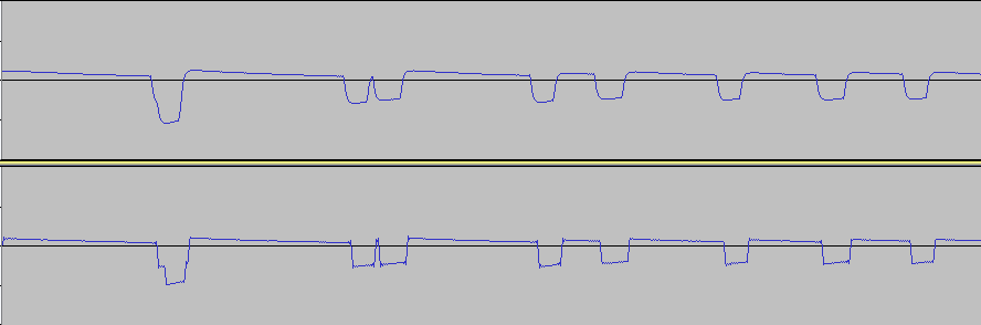 Two audio signals, one more rounded and one sharper