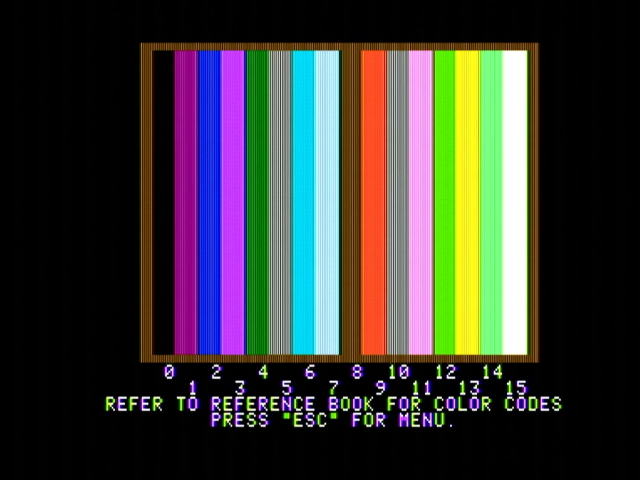 Apple II diagnostics running on an Apple II showing color bars