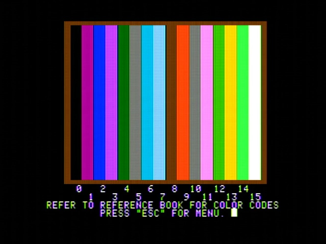 Apple II diagnostics running on an Apple II showing color bars