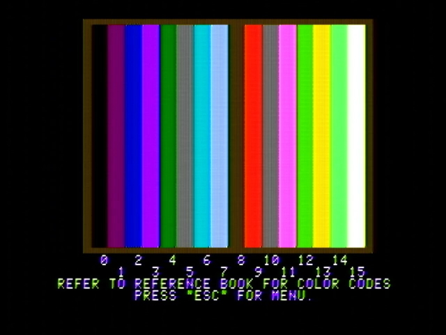 Apple II diagnostics running on an Apple II showing color bars