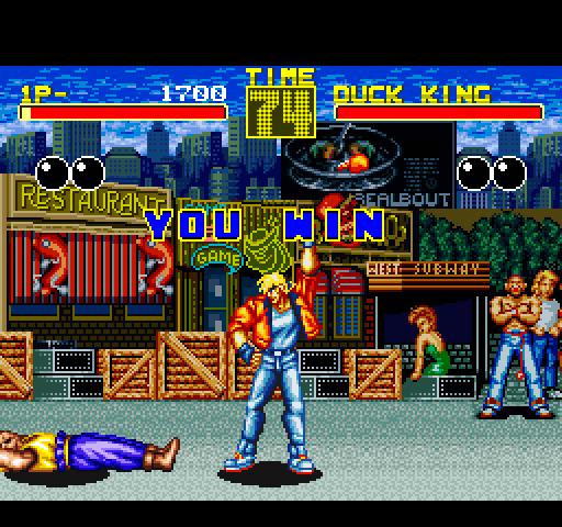 Fatal Fury win screen: Terry Bogard throws his hat