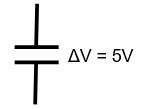 A circuit diagram. A capacitor floats in the void. The charge across it is 5V