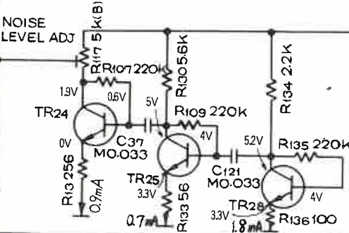 Noise generator, one transistor amplified by two more