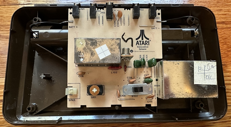 Atari Pong Sports IV opened up. A single-sided circuit board with two boxes