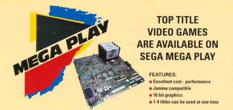 Sega Mega Play flyer, advertising its excellent cost-performance and the ability to use up to four games at once