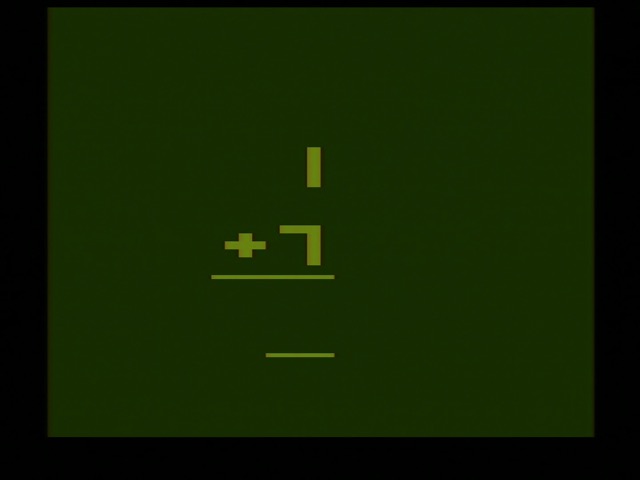 Basic Math on the Atari 2600. In color, 1 + 7, with a line below