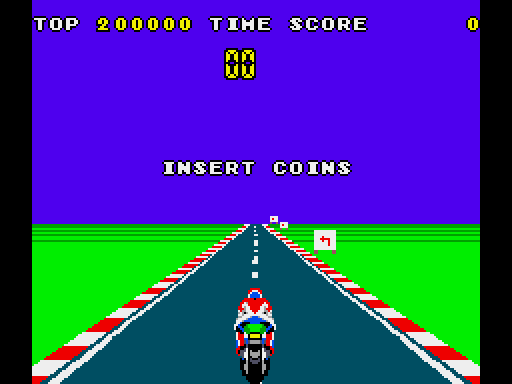 Hang On Jr attract mode, showing the Master System-styled graphics and INSERT COIN text